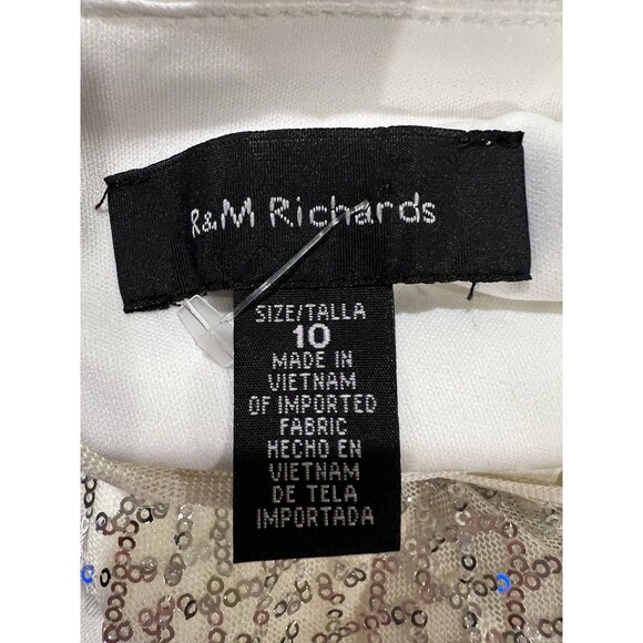 NWT R&M Richards White Short Sleeve Sequin Satin Bow Hi Low Formal Dress Gown 10 - Picture 6 of 10